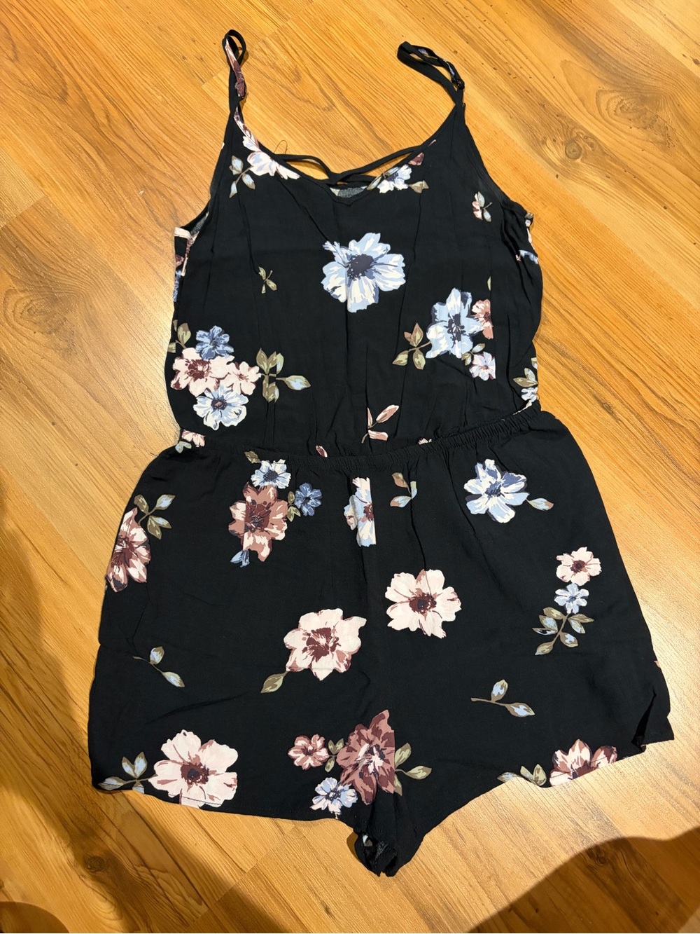 Garage Black Floral Girls' Romper with Spaghetti Straps